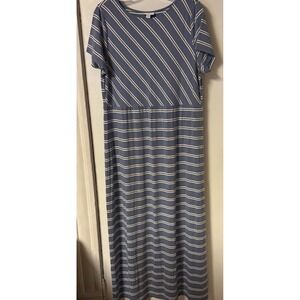 J. Jill Women's Size L Blue Black and White Striped Maxi Dress Short Sleeve